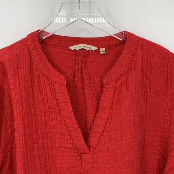 Soft Surroundings Marley gauze tunic shirt top blouse red cotton crinkle Large - Picture 2 of 4